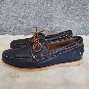 Johnston & Murphy Monaco Men's 2-Eye Boat Shoe Navy Glove Leather Size 11.5 NEW